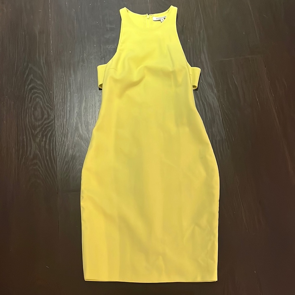 Elizabeth and James fitted, yellow/green neon dress in size 4